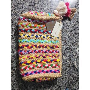 Antik Kraft Clutch Hand Woven Straw Recy. Colorful Fabric Boho India NWT(HL229